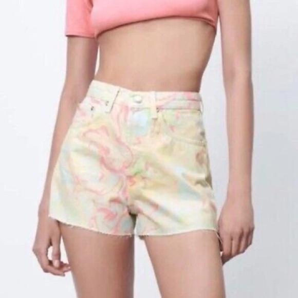 ZARA Marbled Pastel Cut Off Shorts Vacation - Picture 2 of 6